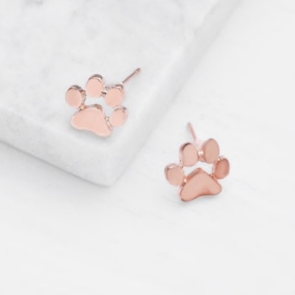 Rose Gold Paw Print Stud Earrings - Picture 3 of 3